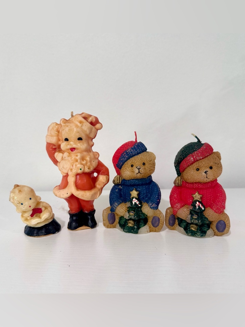 Gurley Vintage MCM Santa Claus Candle 50’s 60’s Teddy Bear Candles Set of 4